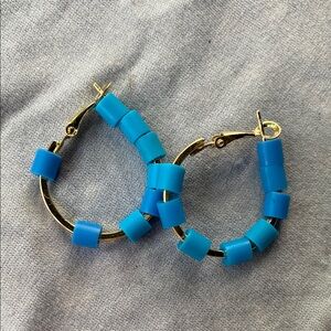 Gold and Blue Hoop Earrings